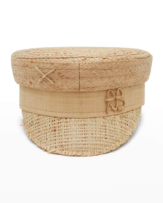 Ruslan Baginskiy Logo Straw Newsboy Cap | Neiman Marcus