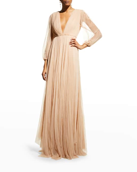 Maria Lucia Hohan Janelle Plunging Plisse Tulle Gown | Neiman Marcus