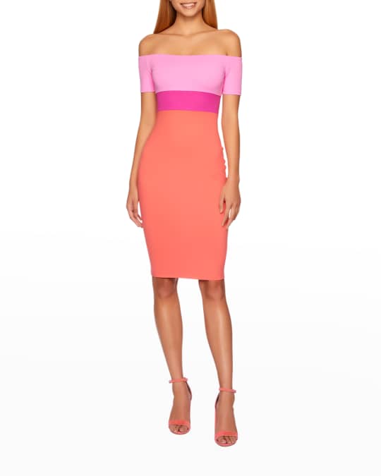 Susana Monaco Colorblock Off-the-Shoulder Bodycon Dress | Neiman Marcus