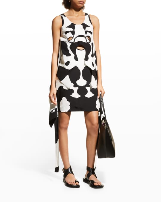 Cow Print Pieced Cutout Silk Mini Dress