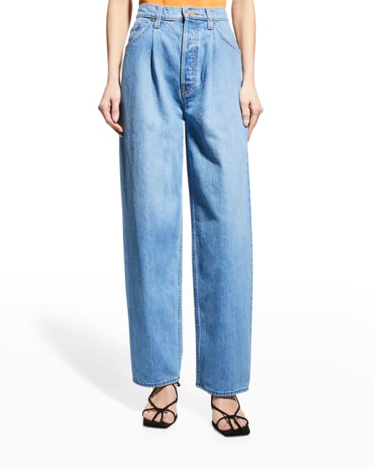 MOTHER The Pleated Fun Dip Puddle Wide-Leg Jeans | Neiman Marcus