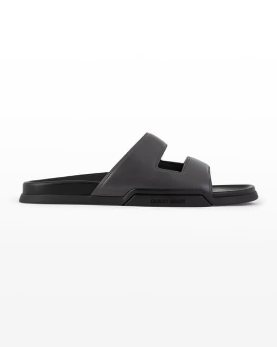 Giorgio Armani Men's Classic Leather Slides | Neiman Marcus