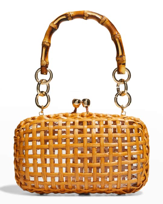 Serpui Rose Checkered Wicker Top Handle Bag Neiman Marcus