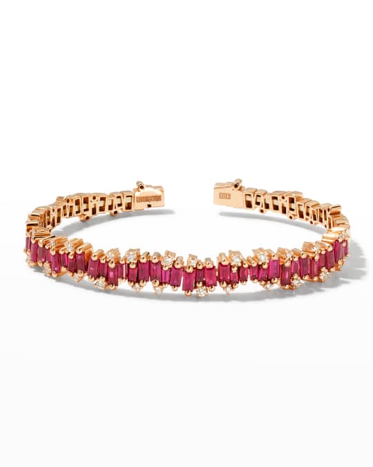 Suzanne Kalan 18K Rose Gold Ruby & Diamond Cuff Bracelet | Neiman Marcus