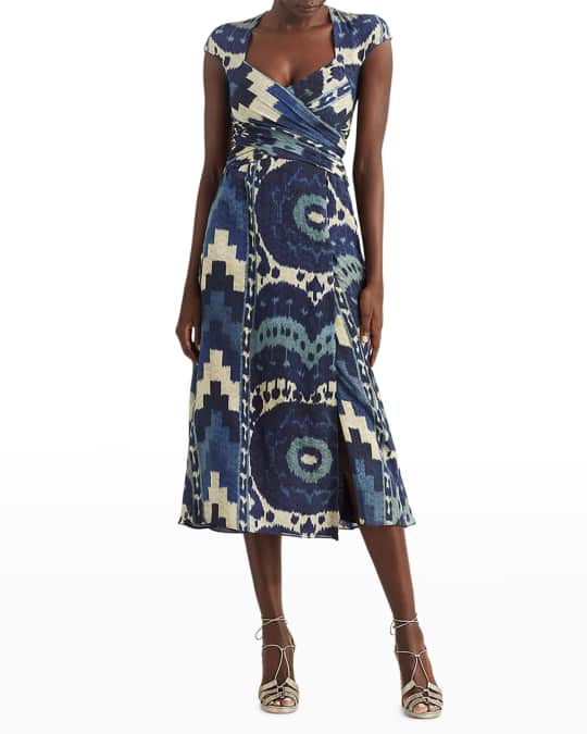 sachin and babi light blue dress Ralph Lauren Collection Michal Ikat-Print Cap-Sleeve Midi Dress