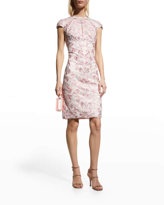 Tadashi Shoji Corded Lace Cap Sleeve Dress Neiman Marcus