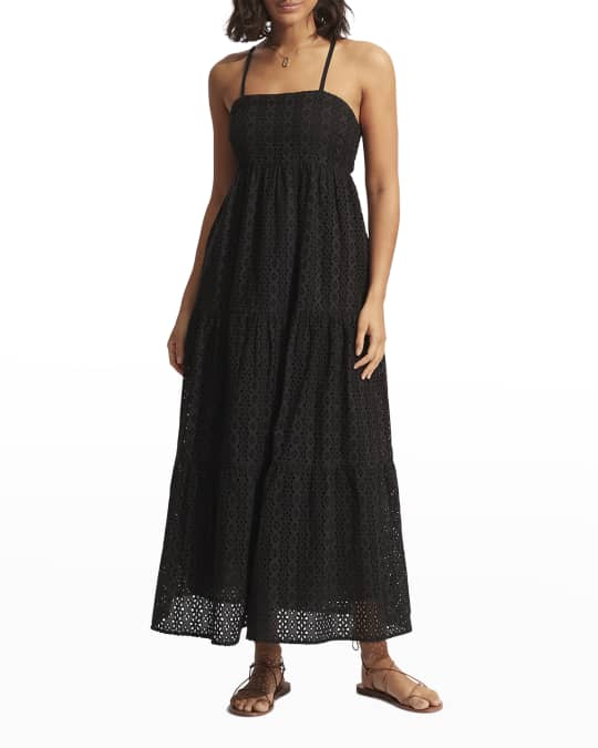 Seafolly Broderie Anglaise Tiered Tie-Back Maxi Dress | Neiman Marcus
