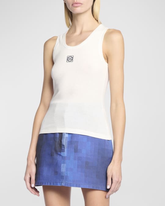 LOEWE Embroidered ribbed stretch-cotton tank