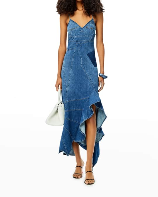Loewe Denim Ruffle-Hem Maxi Dress | Neiman Marcus