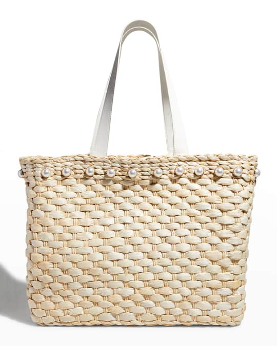 BTB Los Angeles Thea Pearly Woven Straw Tote Bag Neiman Marcus