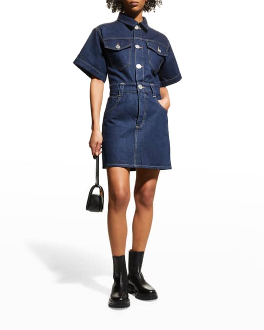 FRAME Oversized Detail Denim Mini Dress | Neiman Marcus