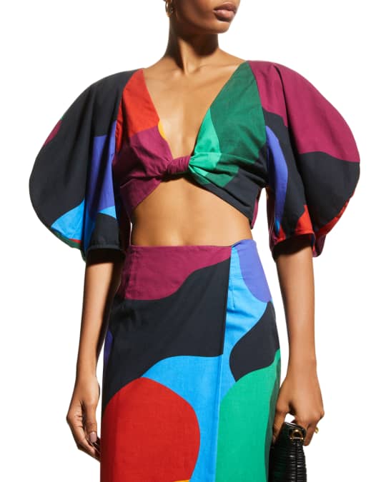 Raya Abstract Printed Twist-Front Crop Top 