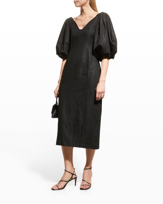 Mara Hoffman Namari Balloon-Sleeve Woven Linen-Cotton Midi Dress | Neiman  Marcus