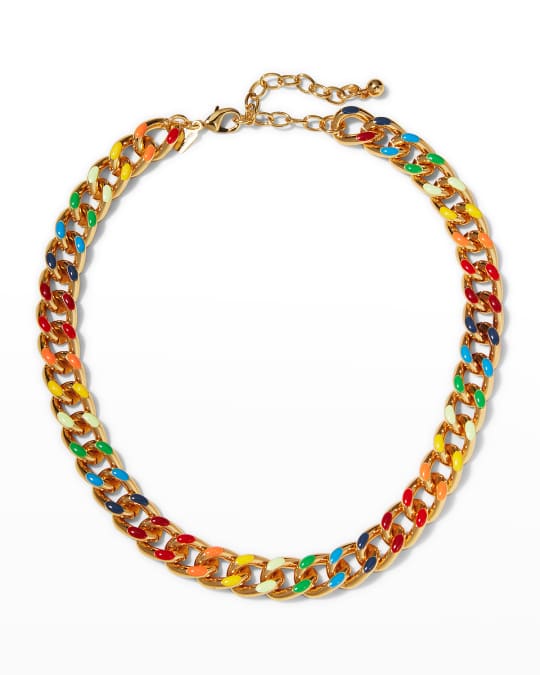 Kenneth Jay Lane Multicolor Enamel-Link Necklace with Lobster Claw ...