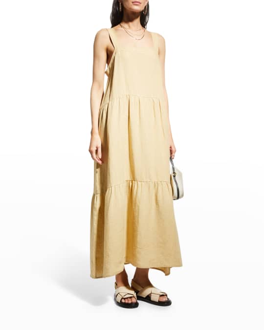 Eileen Fisher Washed Organic Linen Delave Tiered Floor-Length Dress |  Neiman Marcus