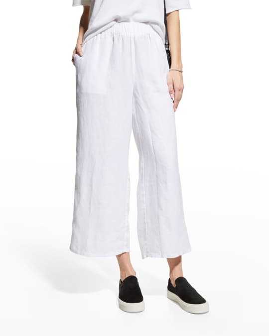 Eileen Fisher Wide-Leg Cropped Linen Pant | Neiman Marcus