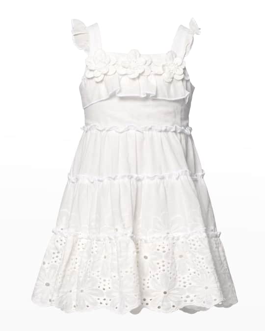 Hannah Banana Girl's Eyelet Tiered Floral Dress, Size 4-6X | Neiman Marcus