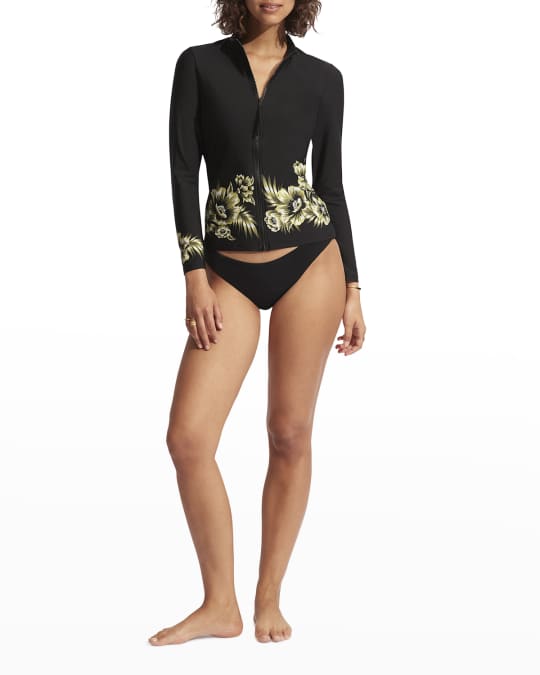 Seafolly Placement Printed Zip-Front Rashguard with Shelf Bra