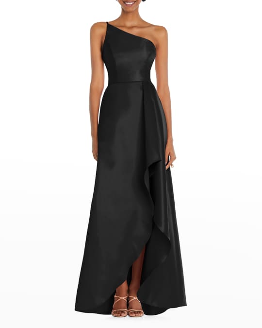 Alfred Sung Draped-Front One-Shoulder Satin Gown | Neiman Marcus