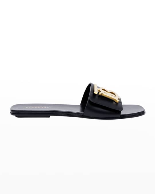 Burberry Philippa Leather Monogram Flat Sandals | Neiman Marcus