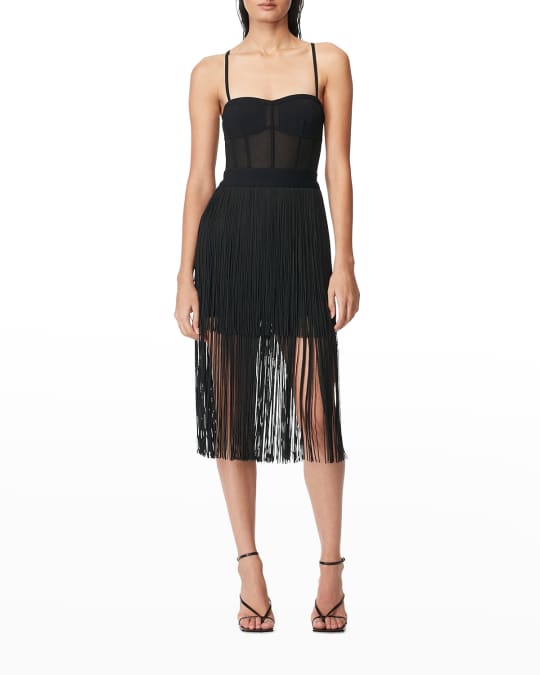 Herve Leger Transparent Bustier Fringe Midi Dress | Neiman Marcus