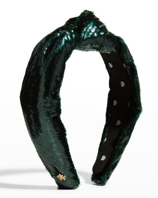 Lele Sadoughi Emerald Green Knotted Velvet Headband display picture 1