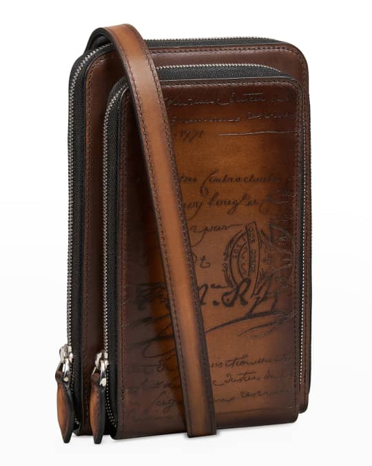 Berluti Men's Scritto Leather Pouch Bag | Neiman Marcus