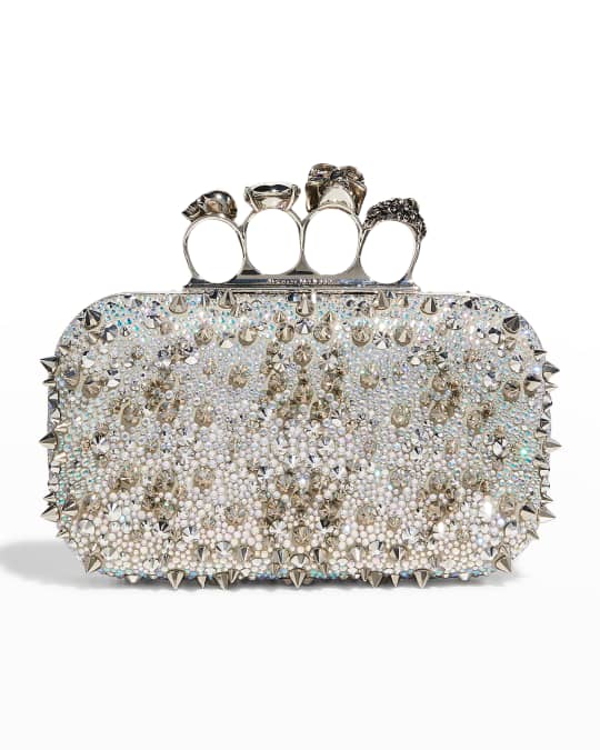 Four-Ring Skull Spike Crystal Clutch Bag