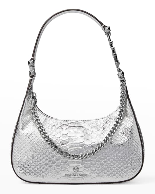 piper small metallic snake embossed leather shoulder bag