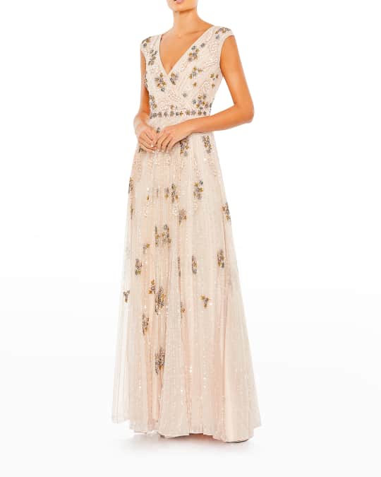 Beaded Sequin A Line Gown
