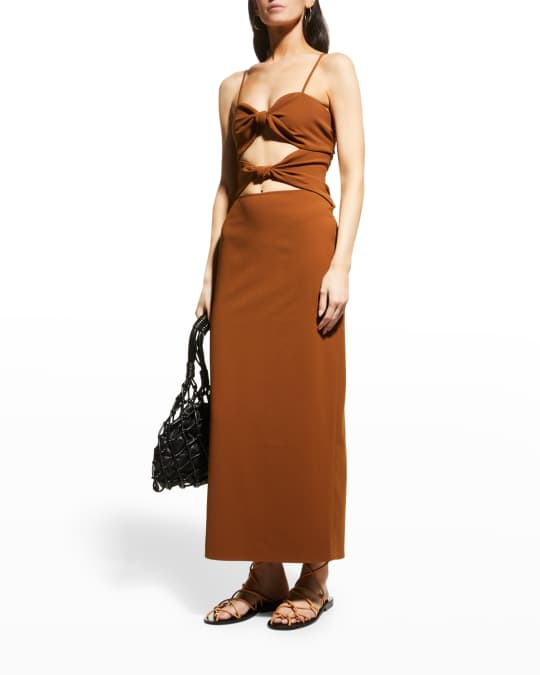 ronny kobo brown polka dot dress Second Glance Olga Criss-Cross Back Midi Dress Polka Dot Brown