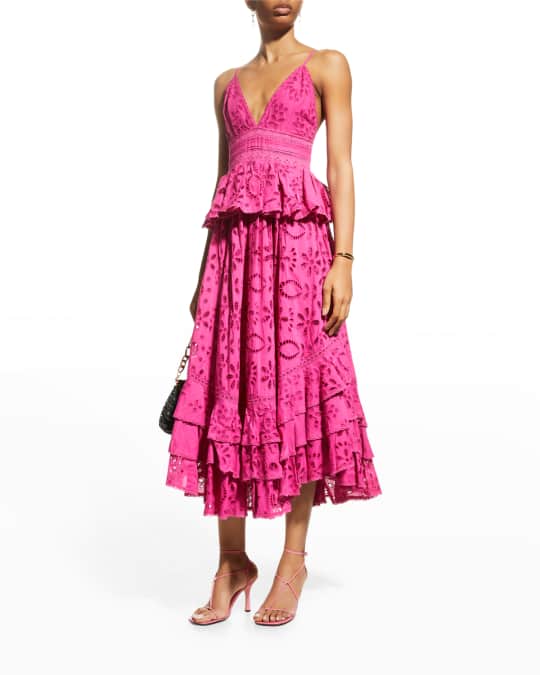 ROCOCO SAND Eyelet Tiered Ruffle-Trim Long Dress | Neiman Marcus