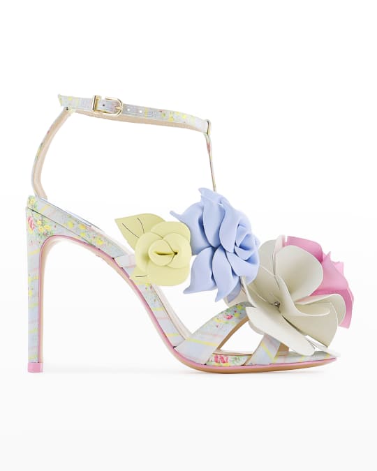 Sophia Webster x Love Shack Fancy Lilico Printed 3D Flower T Strap Sandals Neiman Marcus