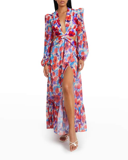 PatBO Violet Plunge Cutout Maxi Dress | Neiman Marcus