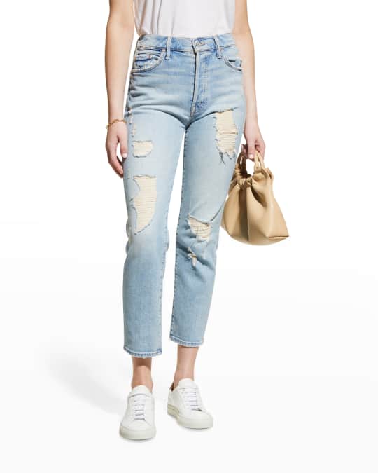 MOTHER The Trickster Distressed Straight Cropped Jeans | Neiman Marcus