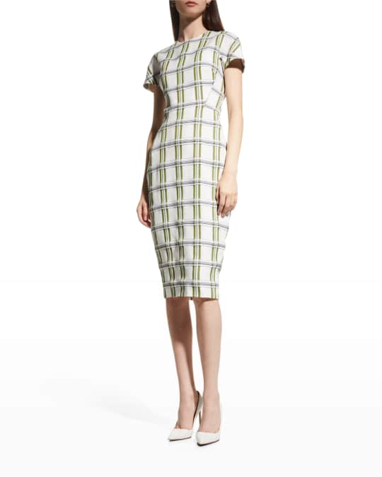 Victoria Beckham Check Fitted Midi T Shirt Dress Neiman Marcus