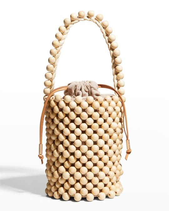 Aranaz Punto Wood Beaded Bucket Bag | Neiman Marcus