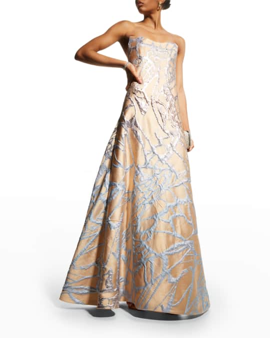 Metallic Matelasse Bustier A Line Gown