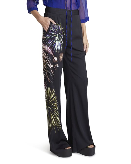 エターナルな魅力【Dries Van Noten】Print Wide-Leg Pants Printed silk wide-leg pants in multicoloured - Dries Van