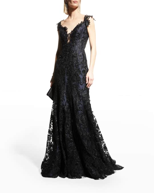 Romona Keveza Plunging Sequin Embroidered Silk Gown | Neiman Marcus