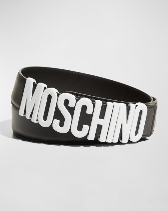 Moschino Men's Leather Logo Belt | Neiman Marcus