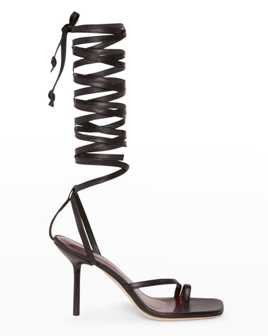 STAUD Nicola Leather Ankle-Wrap Gladiator Sandals | Neiman