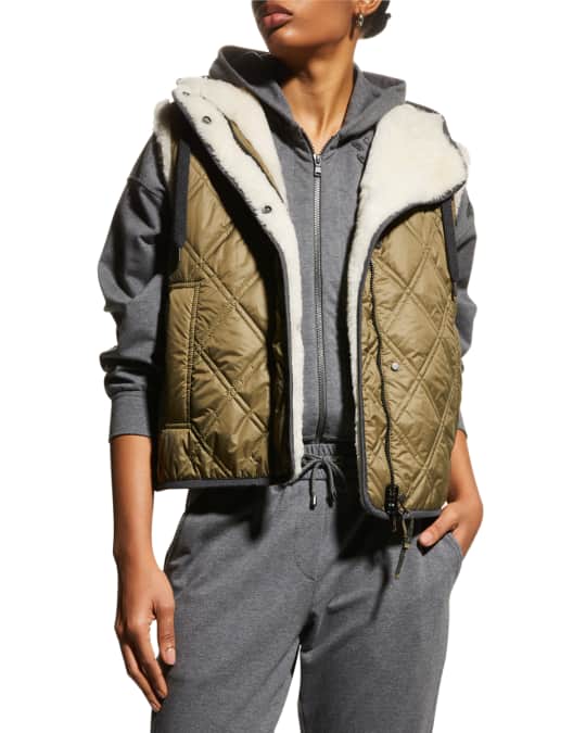BRUNELLO CUCINELLI Embellished quilted leather hooded down vest