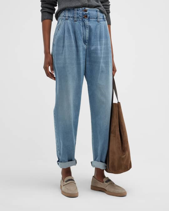 パンツ BRUNELLO CUCINELLI LOOSE BARREL DENIM PANTS WITH MONILE Brunello Cucinelli High-Waisted Barrel-Leg Denim Pants