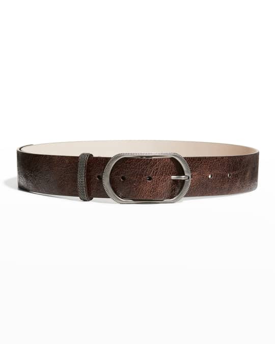 Brunello Cucinelli Monili-Trim Wide Leather Belt | Neiman Marcus