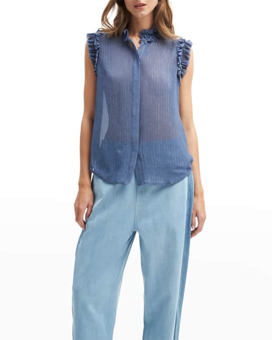Sheer Ruffle Button-Front Tank Top