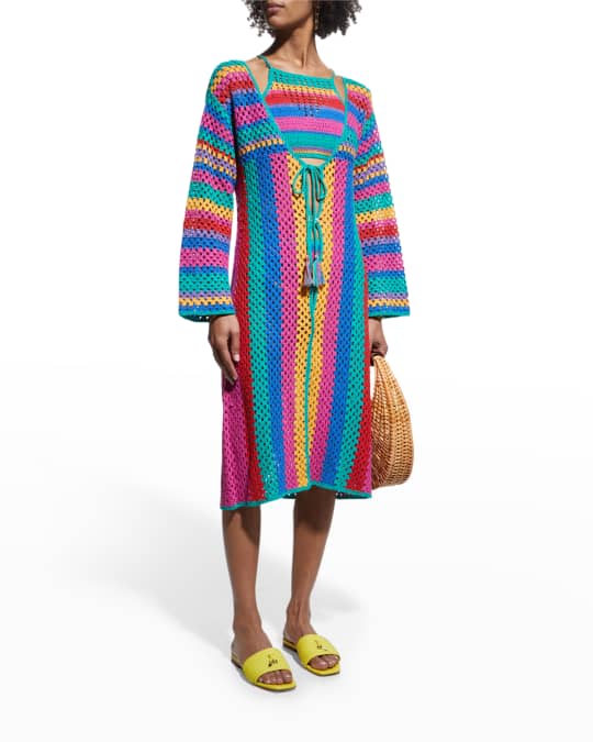 farm rio striped crochet dress FARM Rio Crochet Striped Mini Dress (Size Small)