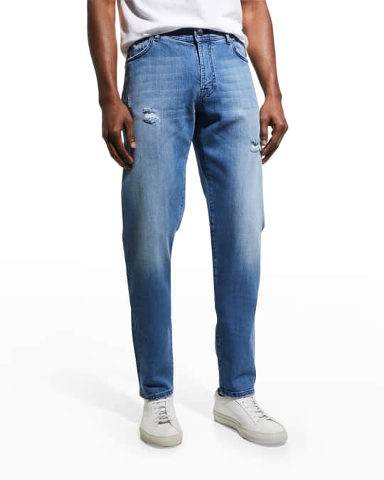 Marco Pescarolo Men's Distressed Selvedge Jeans | Neiman Marcus
