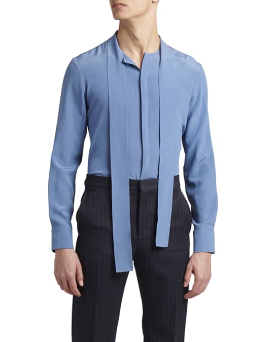 Valentino Garavani Men's Crepe Button-Down Shirt with Self Scarf