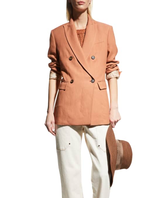 ジャケット BRUNELLO CUCINELLI Double-breasted linen blazer Beige BRUNELLO CUCINELLI Double-breasted linen-blend blazer | THE
